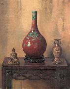 Hubert Vos Red Chinese Vase USA oil painting artist